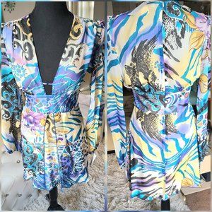 RARE Multicolor Single Dress With Plunging Neckline Sz Small